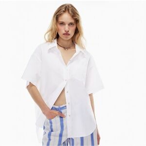 Wilfred Free Aritzia 100% Cotton Boyfriend Utility Sz S Button Up Shirt White